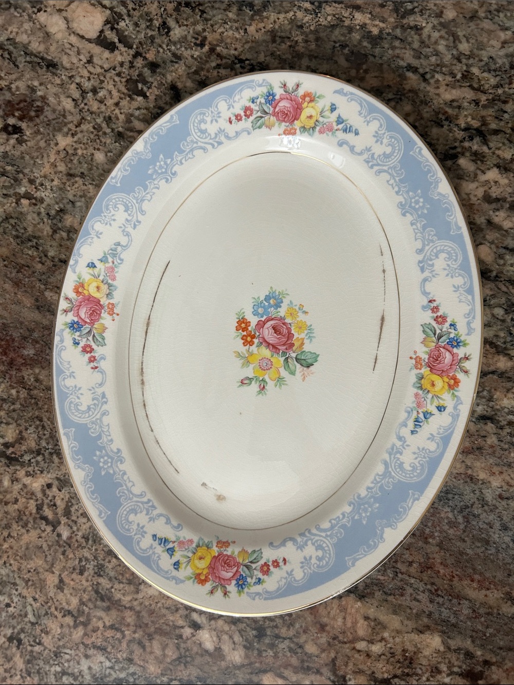 Homer Laughlin “Royal Splendor” Blue Floral Oval Serving Platter